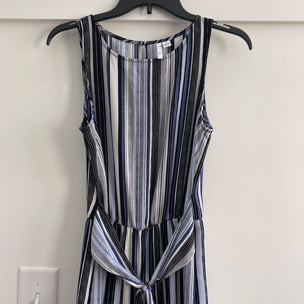 Elle Blue/Black/White Striped Jumpsuit